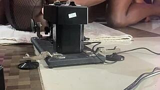 Black pornstar fucks sex machine with smooth operator