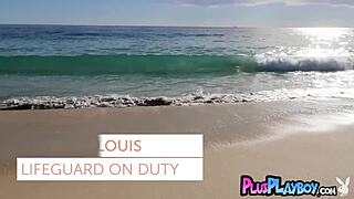 Stunning perfect tits milf poses on beach