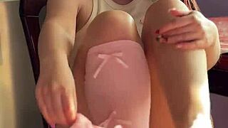Natural redhead shows her body with socks