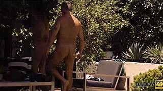 Skinny Nymph Copulates With Boyfriends Father By Pool