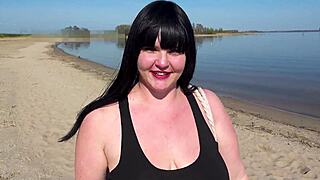 Curvy German Bbw Sucks Huge Stranger Cocks Outdoors In Private Group