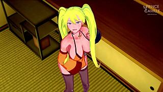 Anime blonde girl masturbates