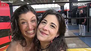 lesbian oil wrestling turns into fucking and cunt eating