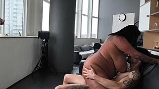Skinny nerd rides huge cock anal