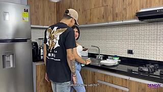 latina neighbor anal in kitchen during party