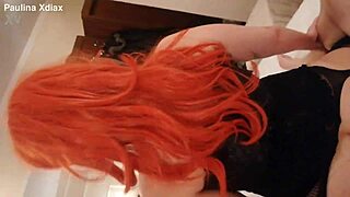 paulina rides cock in bigass redhair corset with wet pussy