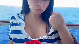 public sexy latina sailor teasing on balcony