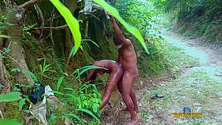 amateurs ebony milf girlfriend rides big cock outdoors on village road