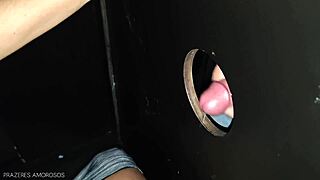 fun in gloryhole cabin while husband watches everything