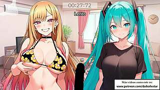 ¡El joi definitivo en español! Marin y miku te pajean por turnos