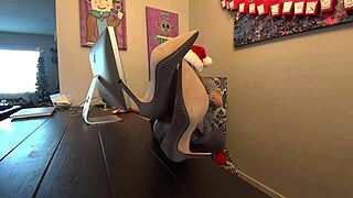 naughty elf shows feet in heels