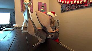 naughty elf shows feet in heels
