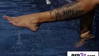 big booty canela drips on pool