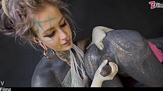 tranny stretched by tattooed dominatrix with femdom ass fisting