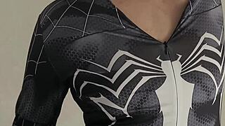 Asian spiderman cosplay masturbation